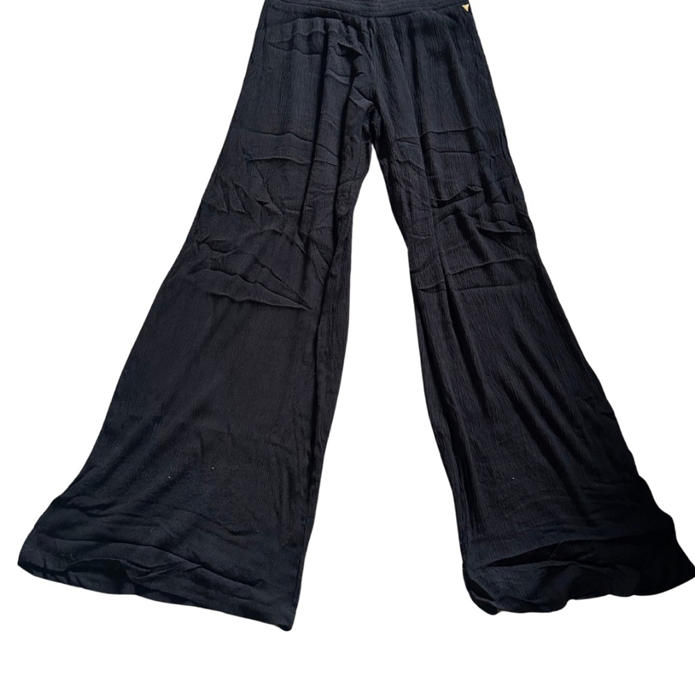 Guess Los Angeles Smocked Waist Wide Leg Rayon Pants Black Size XS Rave Witchy - Picture 4 of 5